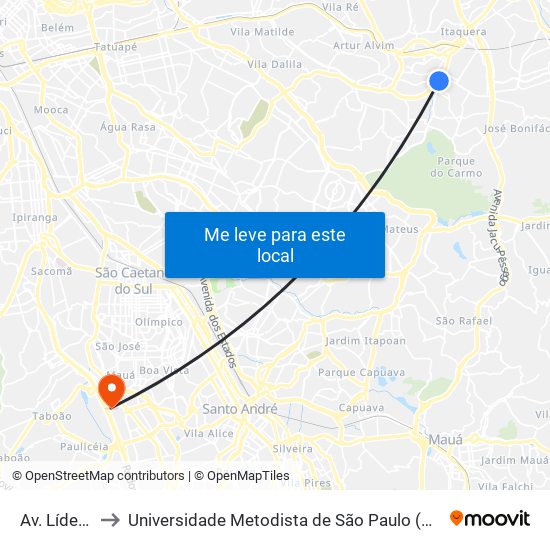 Av. Líder, 3888 to Universidade Metodista de São Paulo (Campus Rudge Ramos ) map