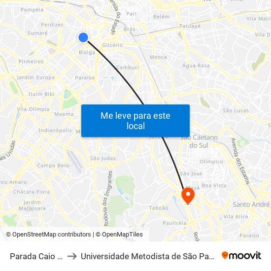 Parada Caio Prado (B/C) to Universidade Metodista de São Paulo (Campus Rudge Ramos ) map