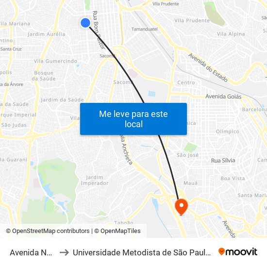 Avenida Nazaré, 943 to Universidade Metodista de São Paulo (Campus Rudge Ramos ) map