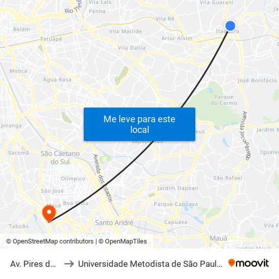 Av. Pires do Rio, 4628 to Universidade Metodista de São Paulo (Campus Rudge Ramos ) map