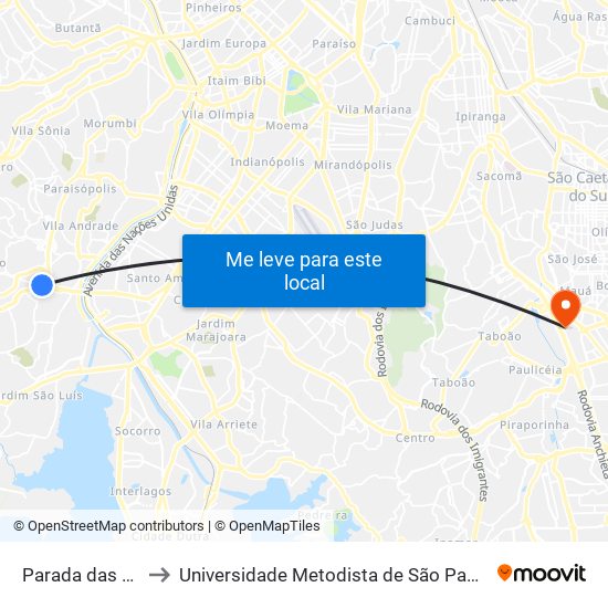 Parada das Belezas B/C to Universidade Metodista de São Paulo (Campus Rudge Ramos ) map