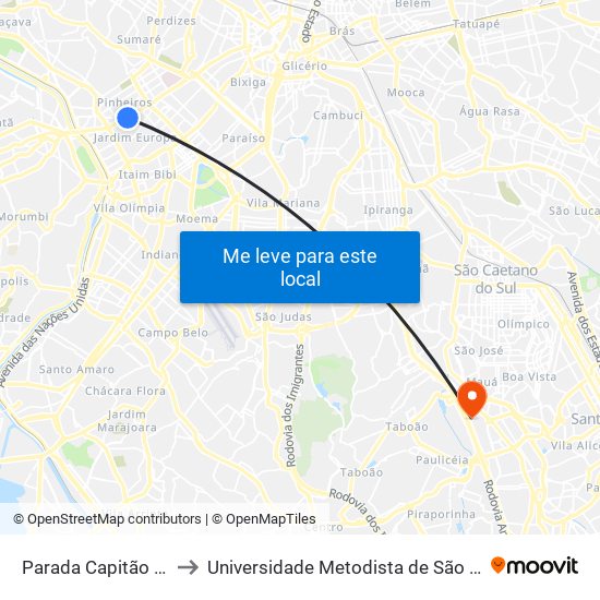Parada Capitão Antônio Rosa B/C to Universidade Metodista de São Paulo (Campus Rudge Ramos ) map