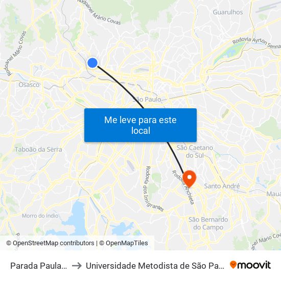 Parada Paula Ferreira B/C to Universidade Metodista de São Paulo (Campus Rudge Ramos ) map