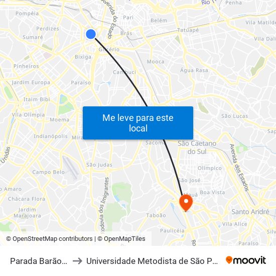 Barão de Itapetinga to Universidade Metodista de São Paulo (Campus Rudge Ramos ) map