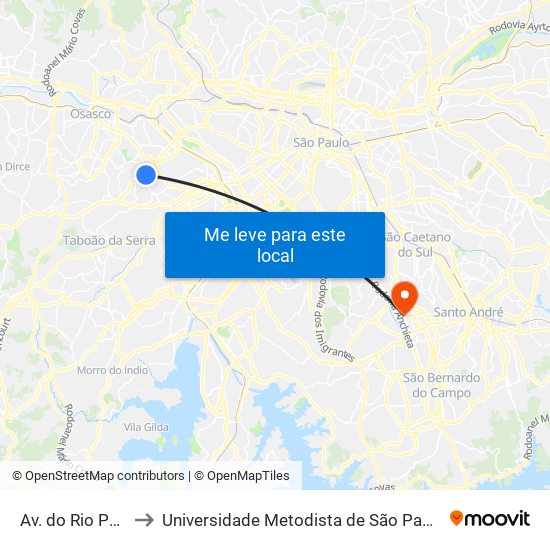Av. do Rio Pequeno, 898 to Universidade Metodista de São Paulo (Campus Rudge Ramos ) map