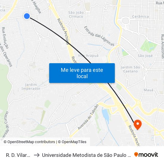 R. D. Vilares, 1137 to Universidade Metodista de São Paulo (Campus Rudge Ramos ) map