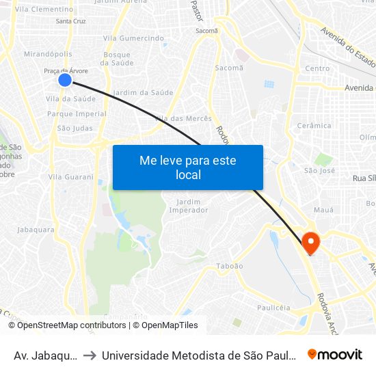 Av. Jabaquara, 1149 to Universidade Metodista de São Paulo (Campus Rudge Ramos ) map