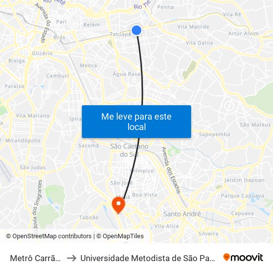 Metrô Carrão - Parada 1 to Universidade Metodista de São Paulo (Campus Rudge Ramos ) map