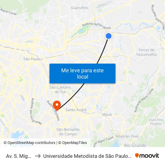 Av. S. Miguel, 8201 to Universidade Metodista de São Paulo (Campus Rudge Ramos ) map