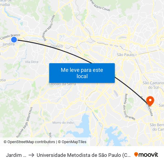 Jardim Belval to Universidade Metodista de São Paulo (Campus Rudge Ramos ) map