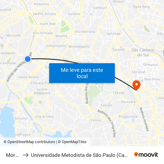 Morumbi to Universidade Metodista de São Paulo (Campus Rudge Ramos ) map