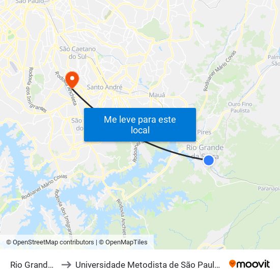 Rio Grande Da Serra to Universidade Metodista de São Paulo (Campus Rudge Ramos ) map
