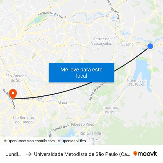 Jundiapeba to Universidade Metodista de São Paulo (Campus Rudge Ramos ) map