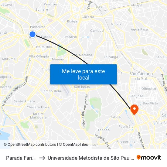 Parada Faria Lima B/C to Universidade Metodista de São Paulo (Campus Rudge Ramos ) map