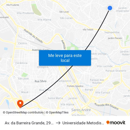 Av. da Barreira Grande, 2941 - Jardim das Rosas (Zona Leste I), São Paulo to Universidade Metodista de São Paulo (Campus Rudge Ramos ) map