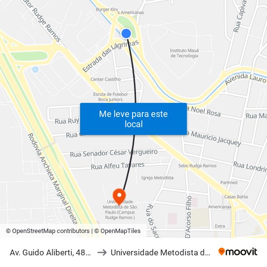 Av. Guido Aliberti, 4850 - Mauá, São Caetano do Sul to Universidade Metodista de São Paulo (Campus Rudge Ramos ) map