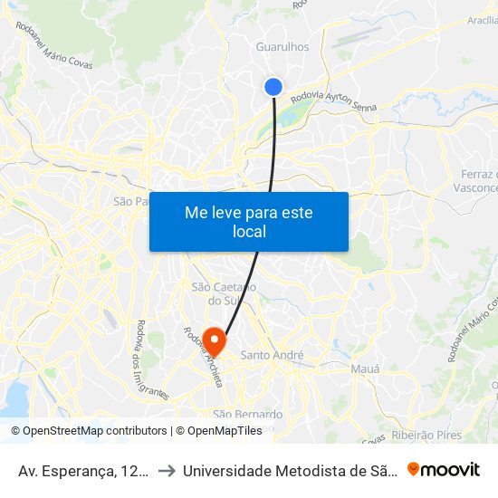 Av. Esperança, 127 - Centro, Guarulhos to Universidade Metodista de São Paulo (Campus Rudge Ramos ) map