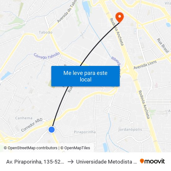 Av. Piraporinha, 135-527 - Piraporinha - Piraporinha, Diadema to Universidade Metodista de São Paulo (Campus Rudge Ramos ) map