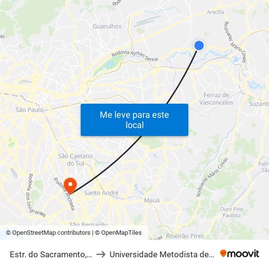 Estr. do Sacramento, 2155 - Pimentas, Guarulhos to Universidade Metodista de São Paulo (Campus Rudge Ramos ) map