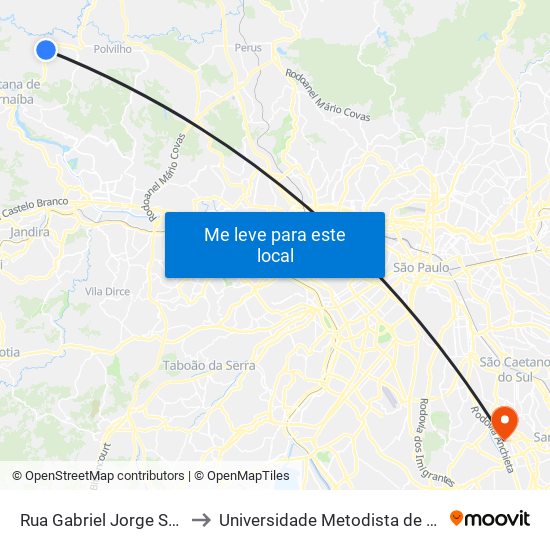 Rua Gabriel Jorge Salomão (Oposto Ao Nº 37) to Universidade Metodista de São Paulo (Campus Rudge Ramos ) map