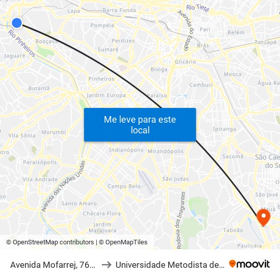 Avenida Mofarrej, 761 - Vila Leopoldina, São Paulo to Universidade Metodista de São Paulo (Campus Rudge Ramos ) map