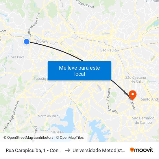 Rua Carapicuíba, 1 - Conj. Hab. Pres. Castelo Branco, Carapicuíba to Universidade Metodista de São Paulo (Campus Rudge Ramos ) map