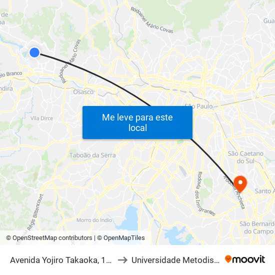 Avenida Yojiro Takaoka, 1135 - Res. Tres (Alphaville), Santana de Parnaíba to Universidade Metodista de São Paulo (Campus Rudge Ramos ) map