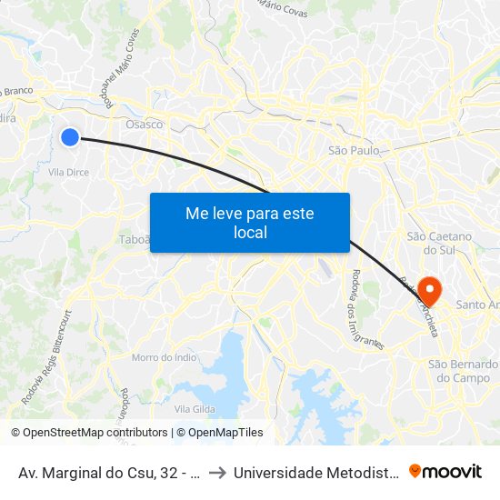 Av. Marginal do Csu, 32 - Cidade Ariston Estela Azevedo, Carapicuíba to Universidade Metodista de São Paulo (Campus Rudge Ramos ) map