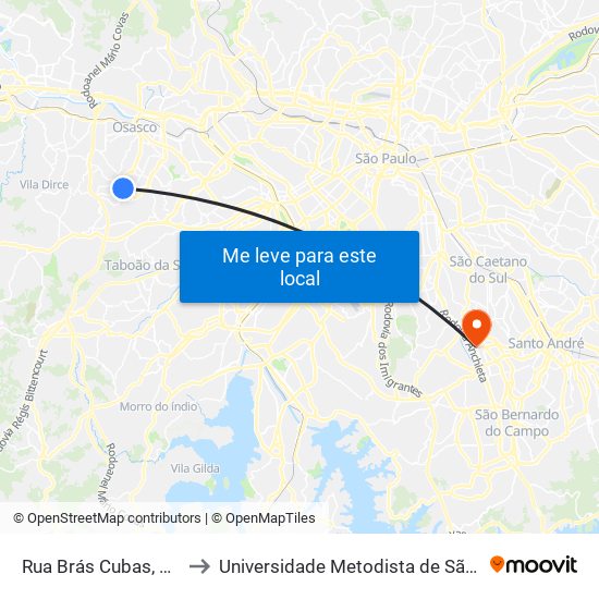 Rua Brás Cubas, 240 - Veloso, Osasco to Universidade Metodista de São Paulo (Campus Rudge Ramos ) map