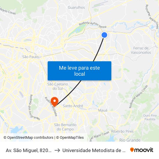 Av. São Miguel, 8200 - Vila Norma, São Paulo to Universidade Metodista de São Paulo (Campus Rudge Ramos ) map