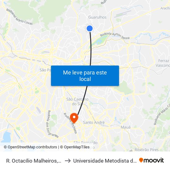 R. Octacílio Malheiros, 266 - Jardim Dourado, Guarulhos to Universidade Metodista de São Paulo (Campus Rudge Ramos ) map