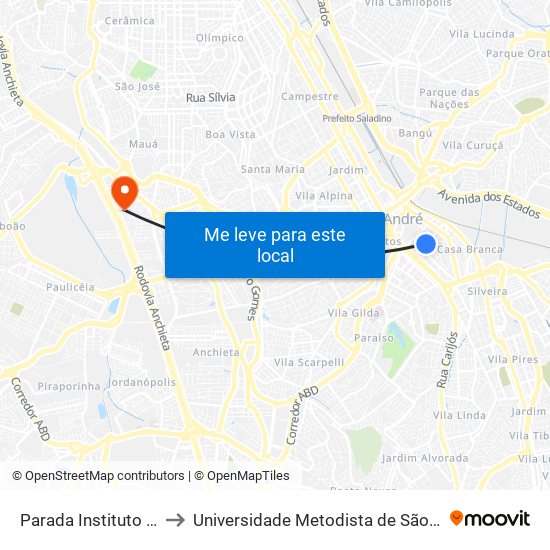 Parada Instituto Coração de Jesus to Universidade Metodista de São Paulo (Campus Rudge Ramos ) map
