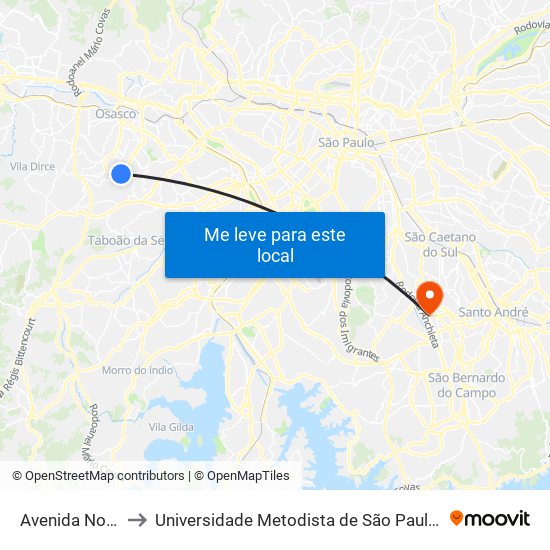 Avenida Novo Osasco to Universidade Metodista de São Paulo (Campus Rudge Ramos ) map