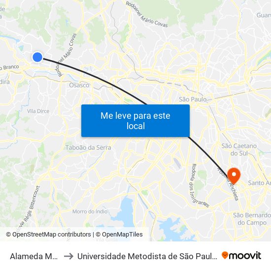 Alameda Mamoré 747 to Universidade Metodista de São Paulo (Campus Rudge Ramos ) map