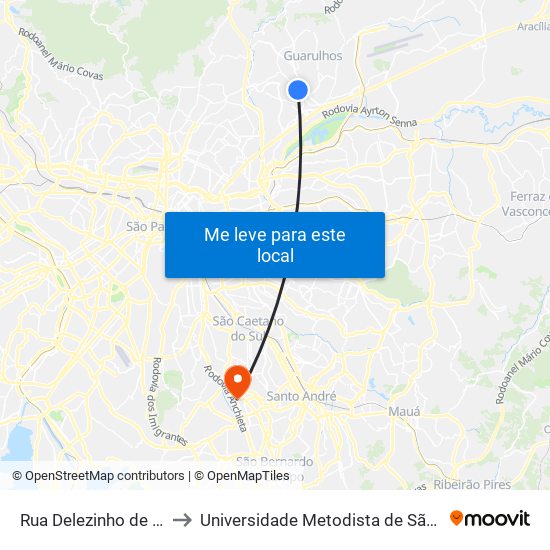 Rua Delezinho de Almeida Franco 160 to Universidade Metodista de São Paulo (Campus Rudge Ramos ) map