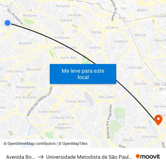 Avenida Bolonha 168 to Universidade Metodista de São Paulo (Campus Rudge Ramos ) map