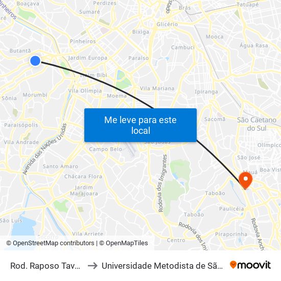 Rod. Raposo Tavares - Rua Esplanada to Universidade Metodista de São Paulo (Campus Rudge Ramos ) map
