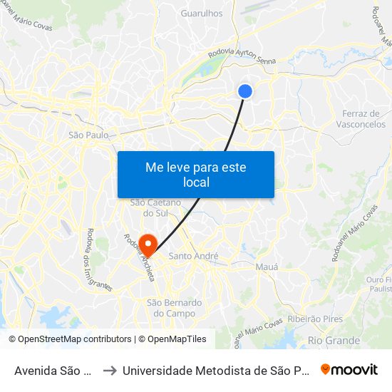 Avenida São Miguel 5263 B to Universidade Metodista de São Paulo (Campus Rudge Ramos ) map