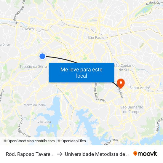 Rod. Raposo Tavares - Rua Mal. Morais Ancora to Universidade Metodista de São Paulo (Campus Rudge Ramos ) map