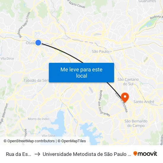 Rua da Estação 33 to Universidade Metodista de São Paulo (Campus Rudge Ramos ) map