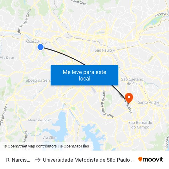 R. Narciso Sturlini to Universidade Metodista de São Paulo (Campus Rudge Ramos ) map