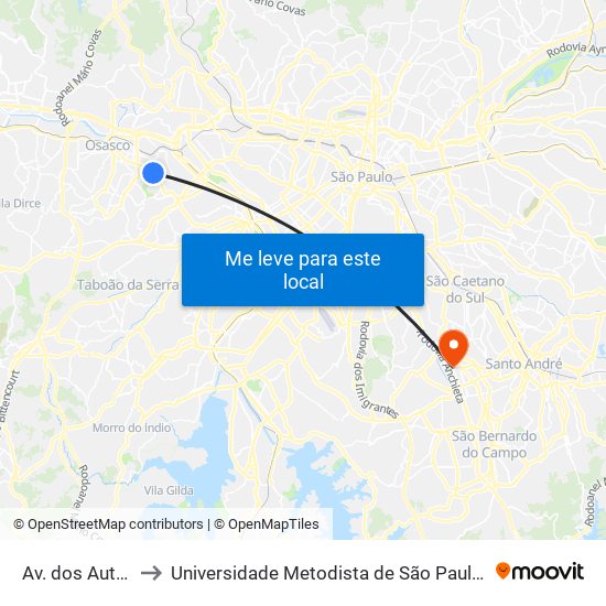 Av. dos Autonomistas to Universidade Metodista de São Paulo (Campus Rudge Ramos ) map