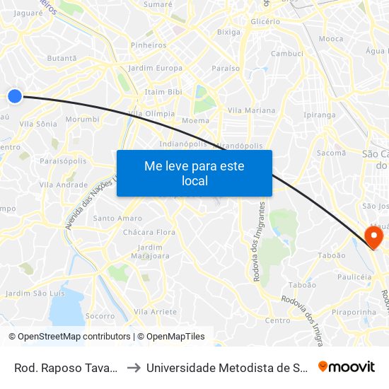 Rod. Raposo Tavares - Raposo Shopping to Universidade Metodista de São Paulo (Campus Rudge Ramos ) map