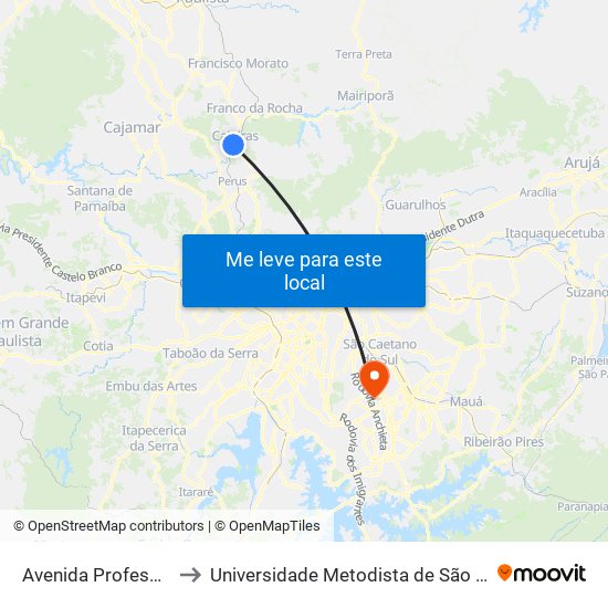 Avenida Professor Carvalho Pinto to Universidade Metodista de São Paulo (Campus Rudge Ramos ) map