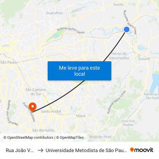 Rua João Vagnotti 206 to Universidade Metodista de São Paulo (Campus Rudge Ramos ) map