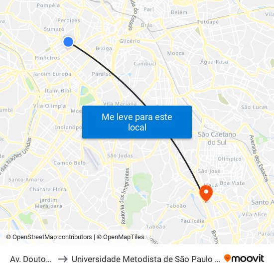 Av. Doutor Arnaldo to Universidade Metodista de São Paulo (Campus Rudge Ramos ) map