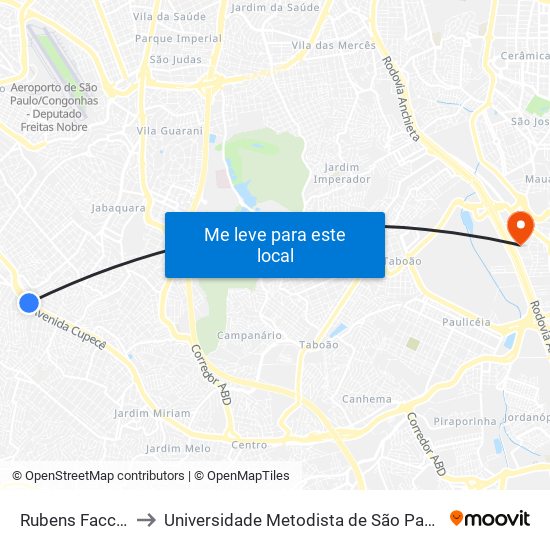 Rubens Facchini (Berrini) to Universidade Metodista de São Paulo (Campus Rudge Ramos ) map