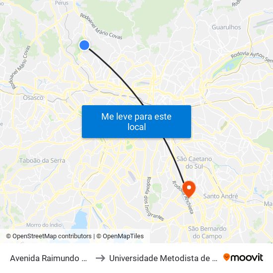 Avenida Raimundo Pereira de Magalhães 8889 to Universidade Metodista de São Paulo (Campus Rudge Ramos ) map