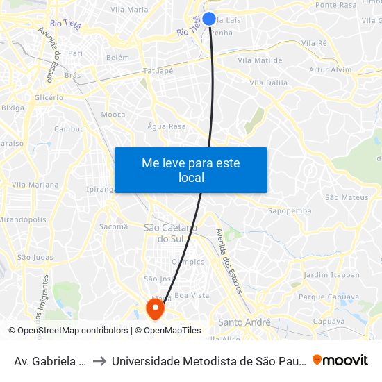 Av. Gabriela Mistral 419 to Universidade Metodista de São Paulo (Campus Rudge Ramos ) map