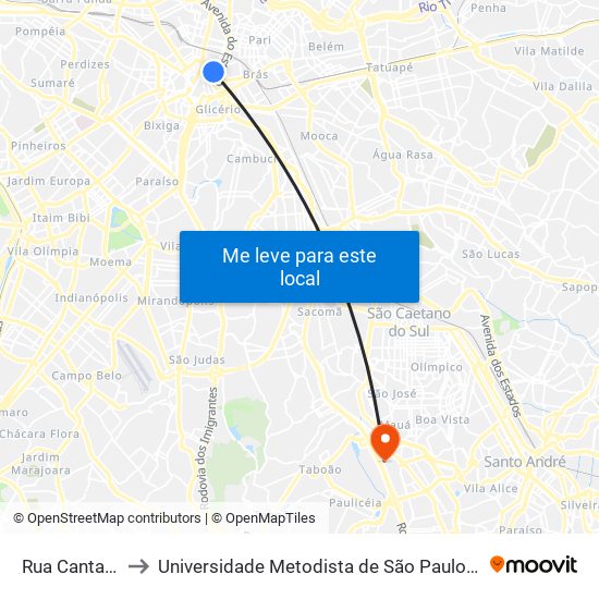 Rua Cantareira 271 to Universidade Metodista de São Paulo (Campus Rudge Ramos ) map